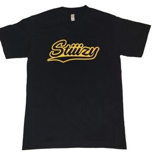 Rare Stiiizy Cannabis Brand Navy T-shirt With Yellow Classic Script Logo Small